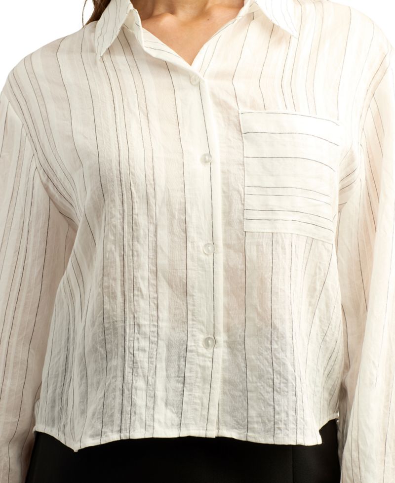 Juniors' Striped Collared Button-Up Shirt