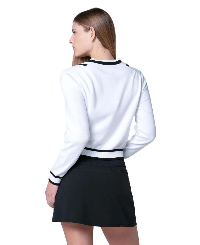 Women's Victory V-Neck Cable-Stripe Cotton Sweater