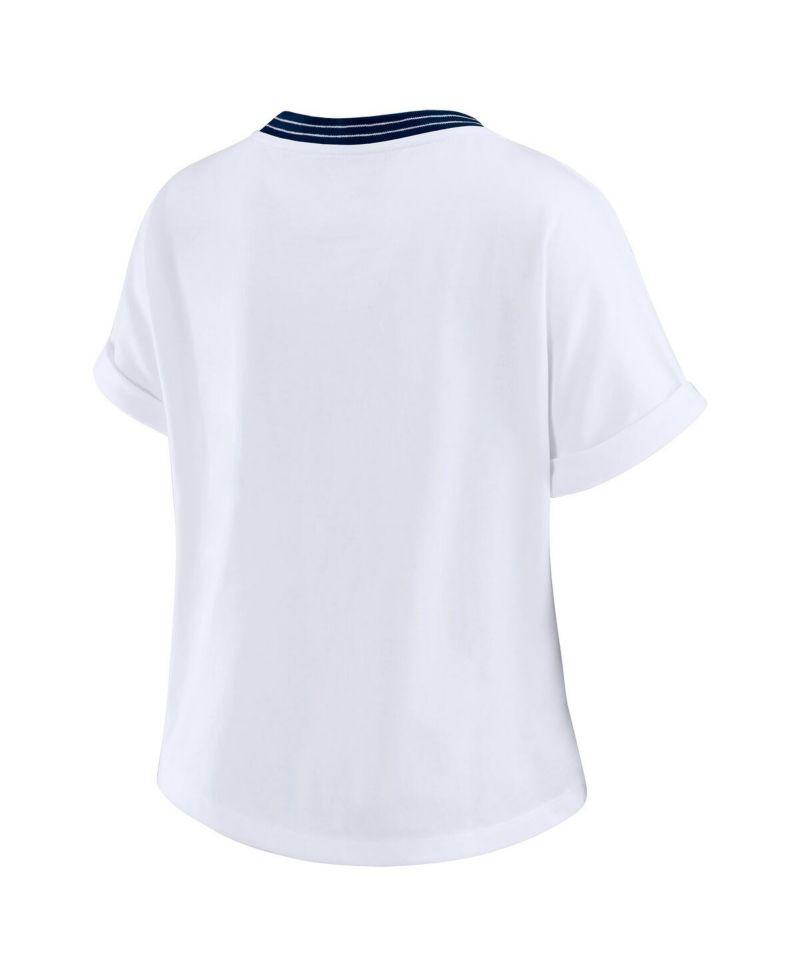 Women's White Dallas Cowboys Cropped Center Stripe Dolman T-Shirt