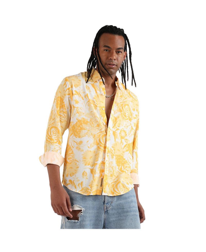 Men's EcoLiva Yellow Contrast Botanical Shirt