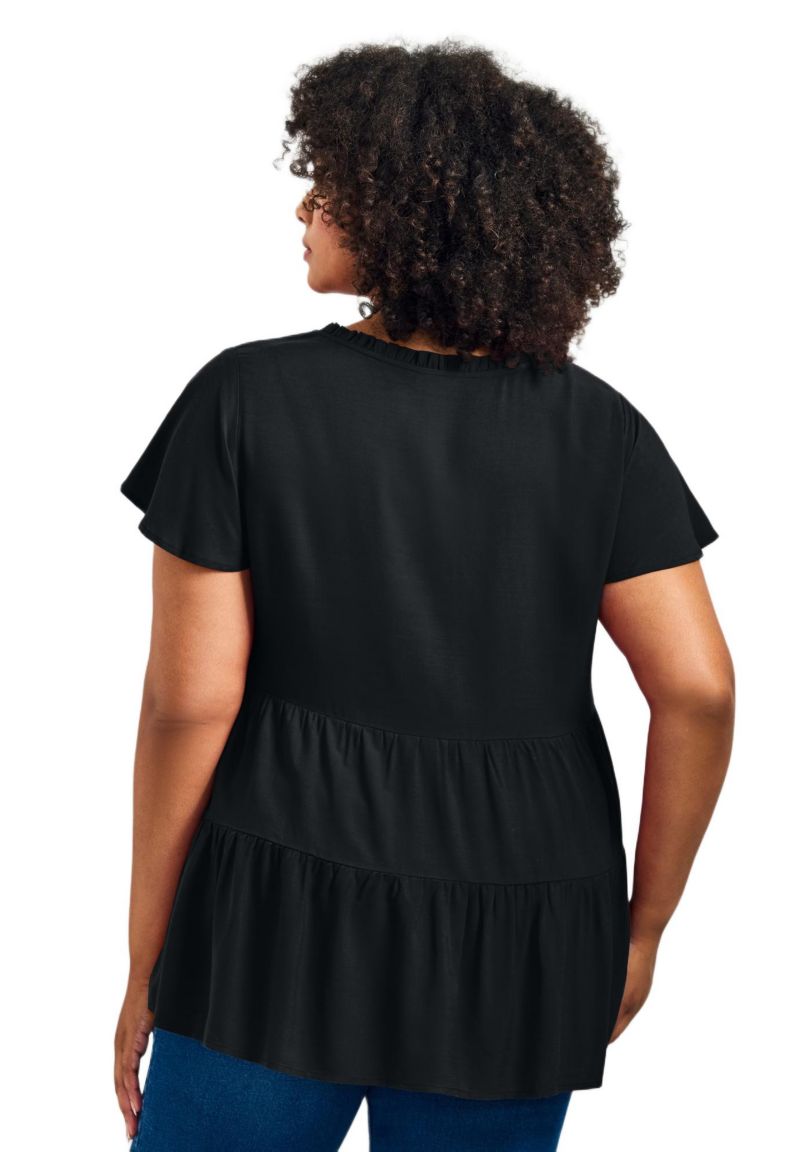 Women's Plus Size Lani Flutter Sleeve Tiered Top