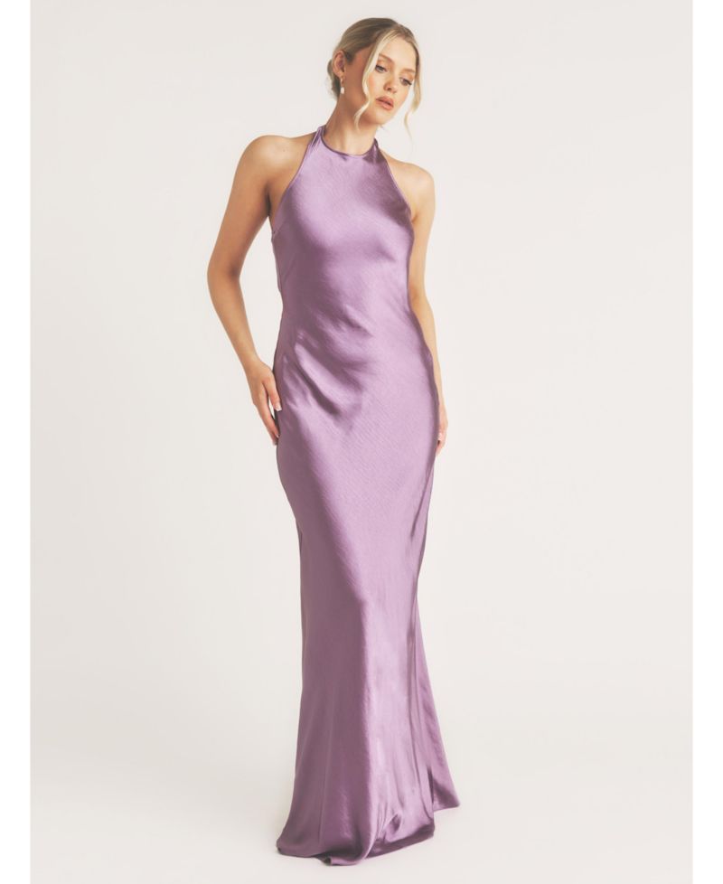 Women's Racer Neck Satin Bridesmaid Dress