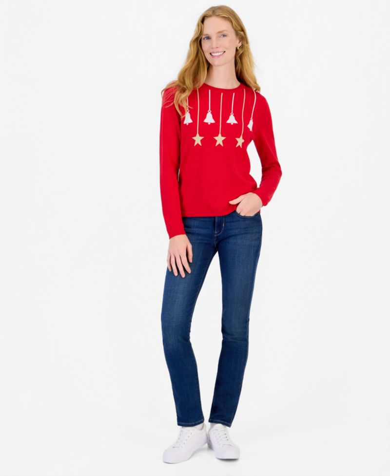 Women's Bells and Stars Holiday Ornament Sweater