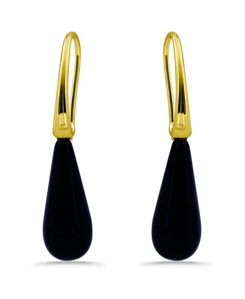 14K Gold or Silver Plated Genuine Stone Teardrop Earrings