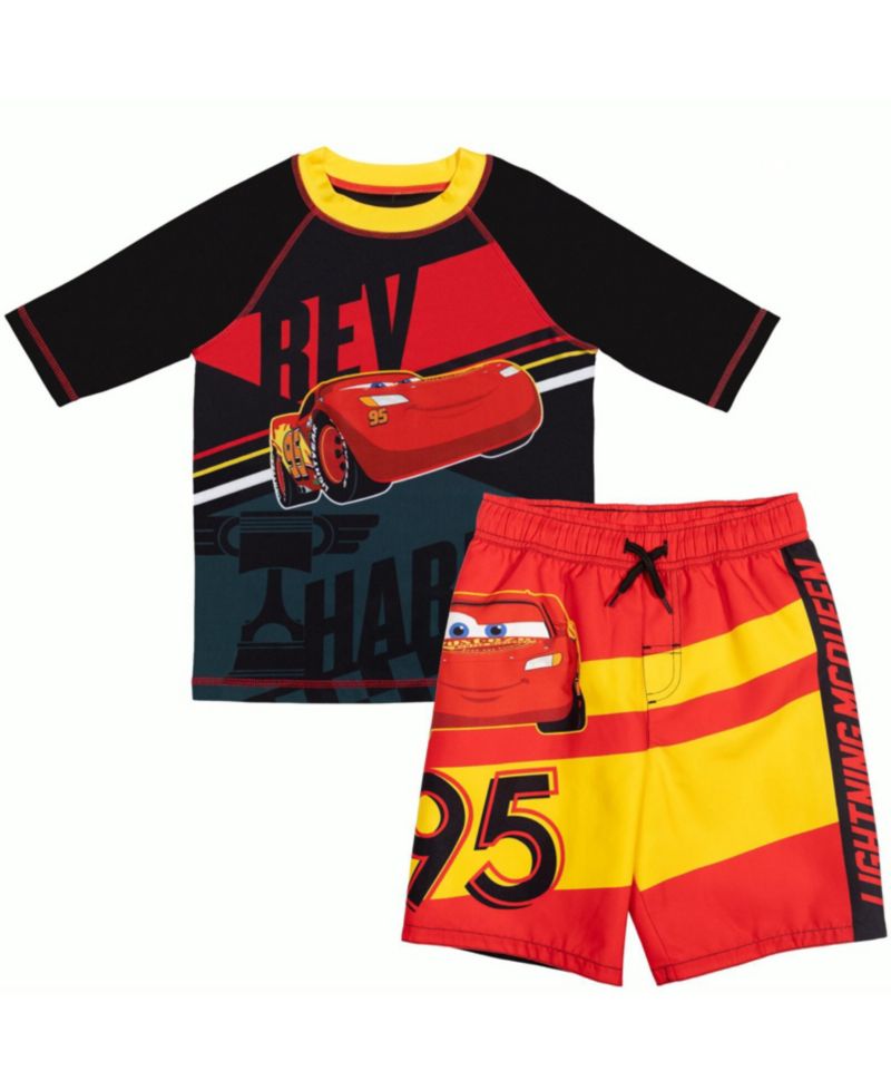 Boys Disney Pixar Lightning McQueen Rash Guard and Swim Trunks Outfit Set