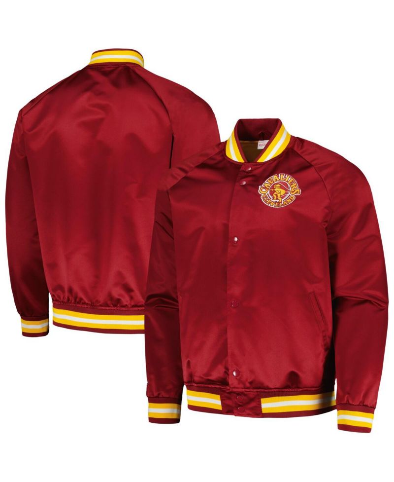 Men's Wine Cleveland Cavaliers Hardwood Classics Throwback Wordmark Raglan Full-Snap Jacket