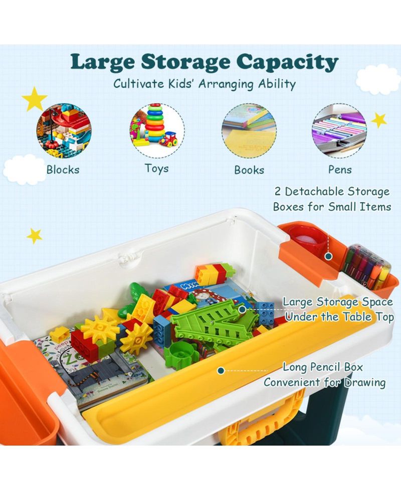 5-in-1 Kids Activity Table and Chair Set with Storage and Building Block Board