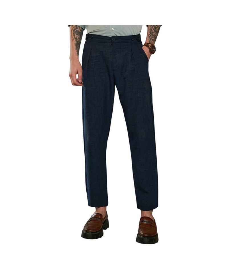 Men's Prussian Blue Pleated Tailored Trousers