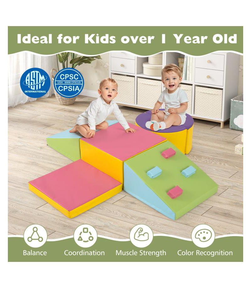 6 Piece Foam Climbing Blocks with Hook and Loop Fasteners