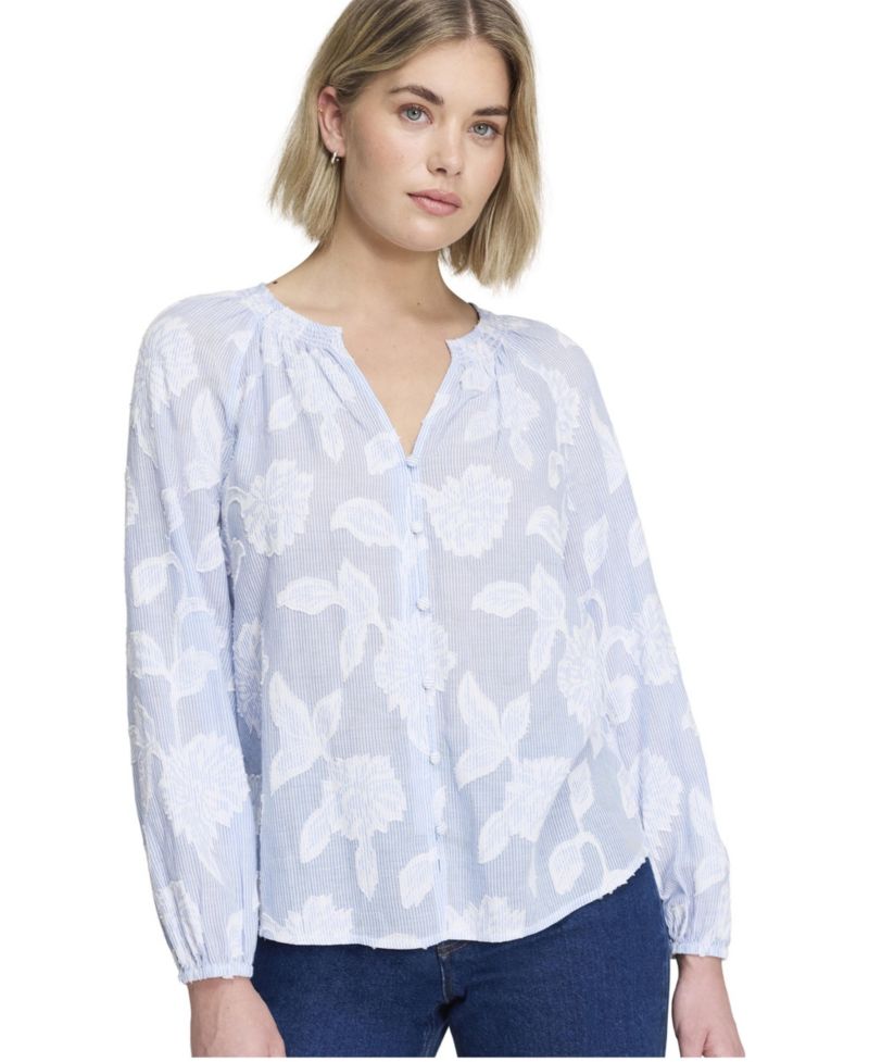 Women's Ivie Floral-Print Button-Through V-Neck Long-Sleeve Blouse