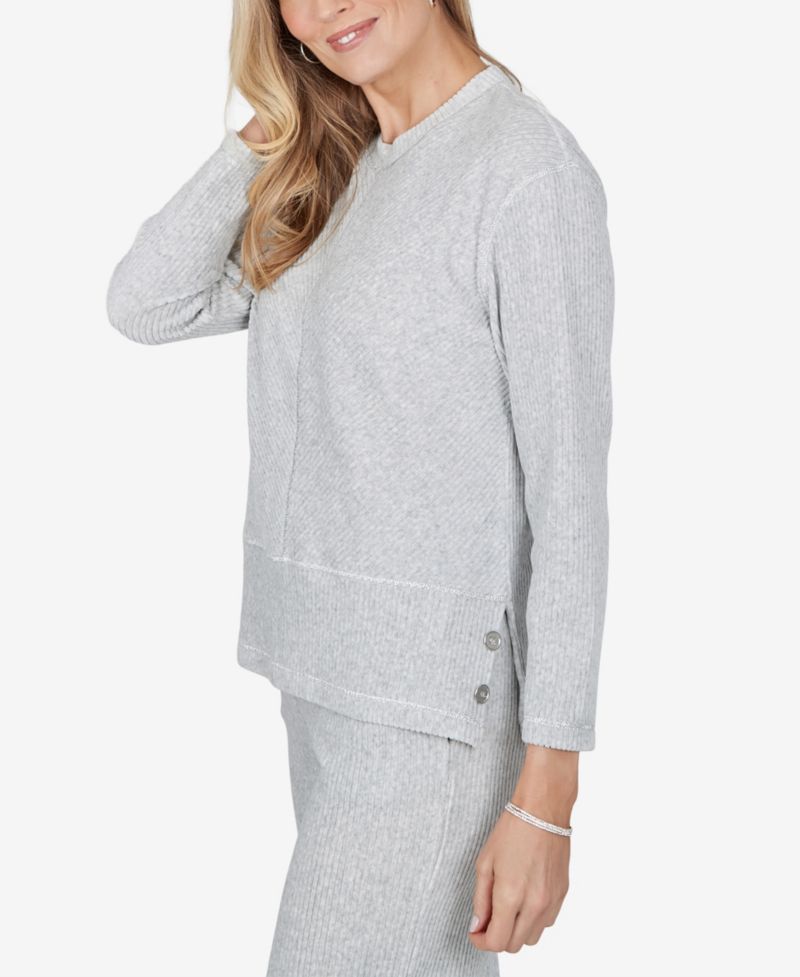 Petite Ribbed Crewneck 3/4-Sleeve Sweater