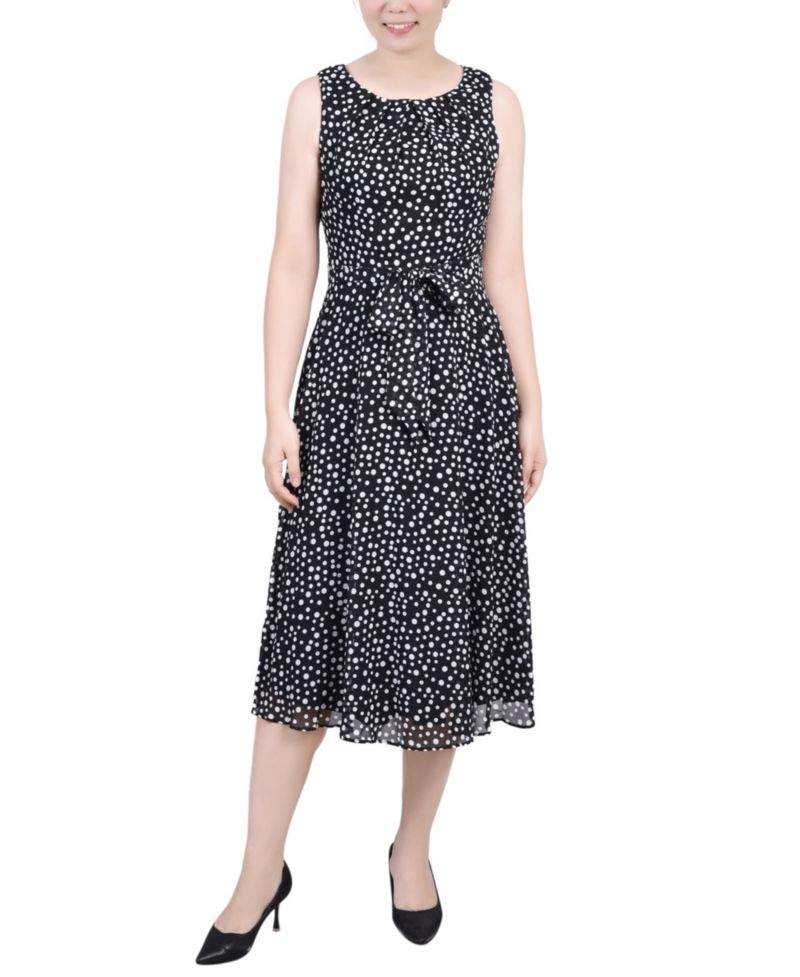 Petite Sleeveless Chiffon Belted Dress