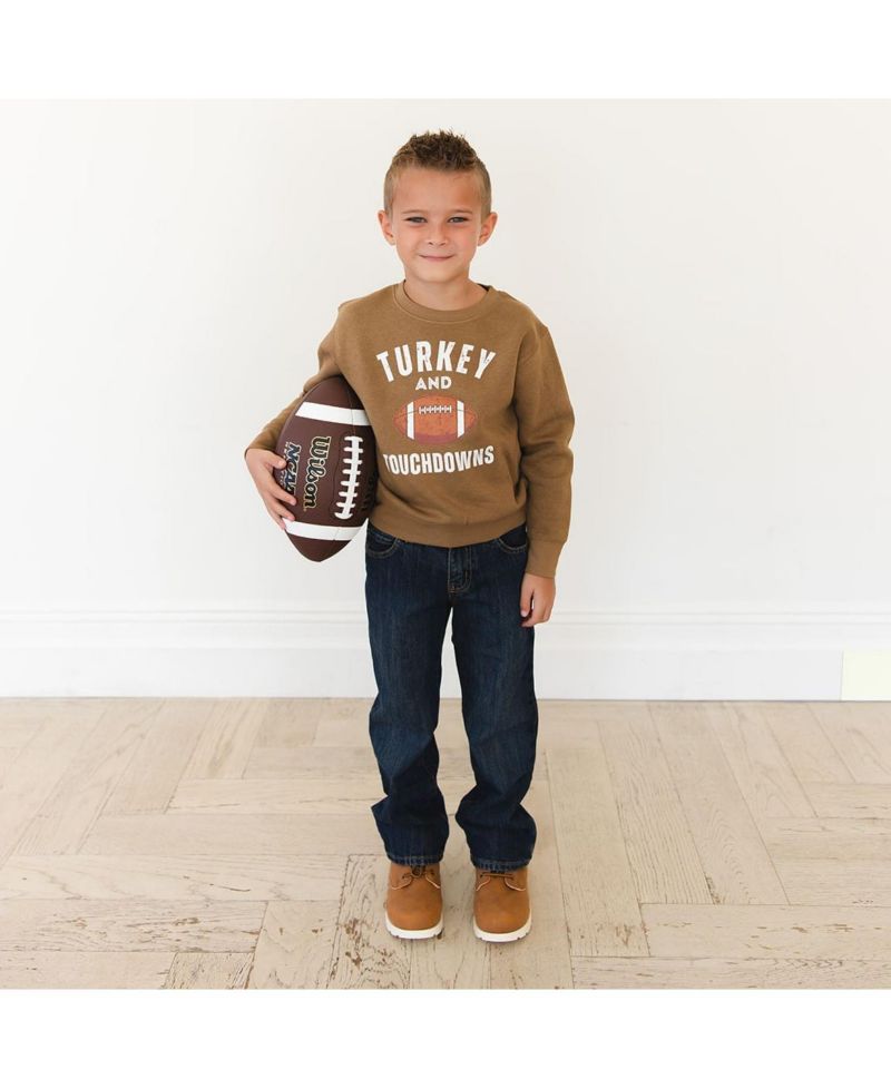 Boys' 4-20 Turkey and Touchdowns Thanksgiving Crewneck Long-Sleeve Sweatshirt