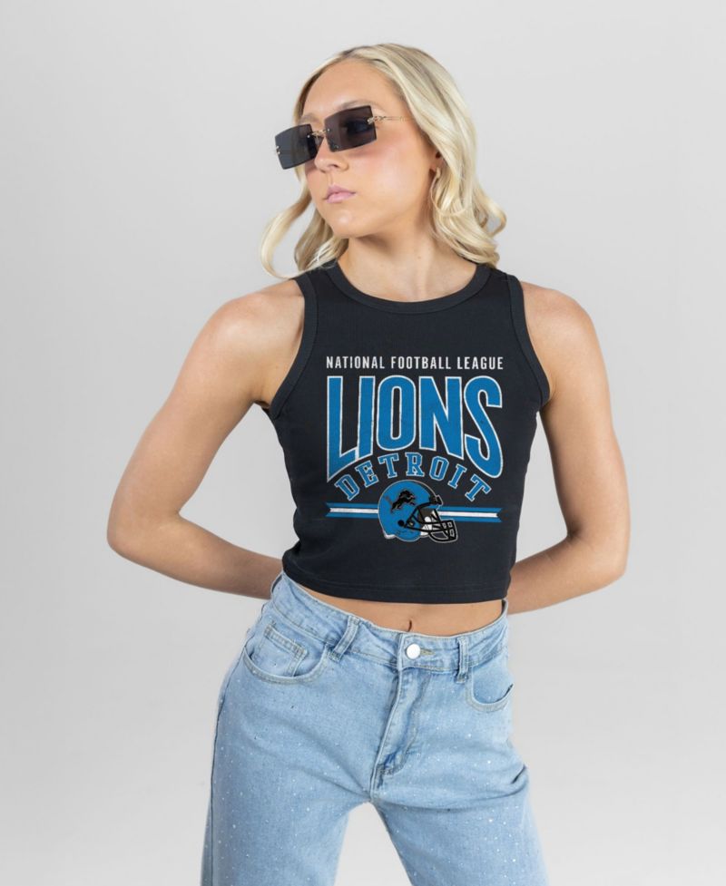 Women's Detroit Lions Mic Drop Ribbed Scoop Neck Crop Tank Top
