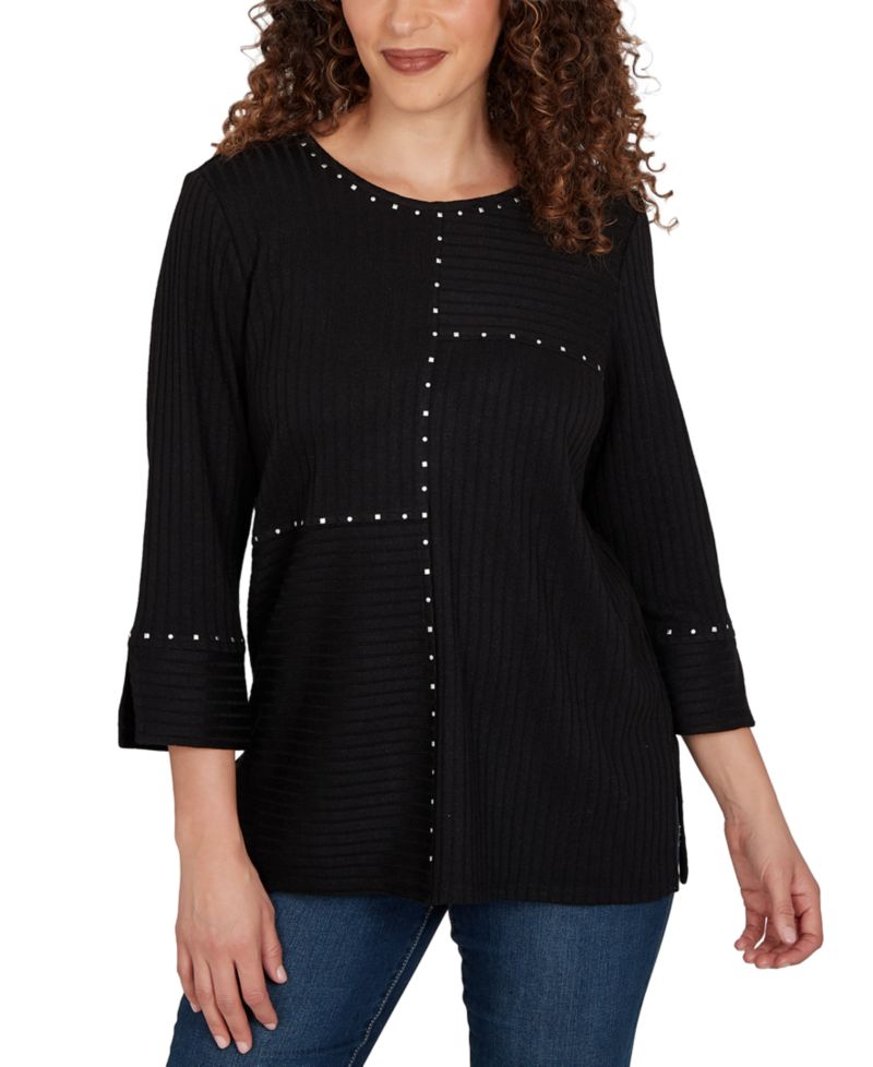 Petite Spliced Texture Metallic Studded Top