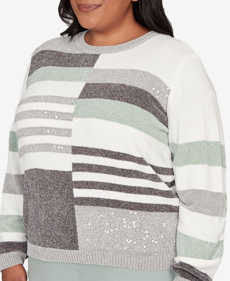 Plus Size Stockbridge Stripe Sequin Colorblock Chenille Sweater