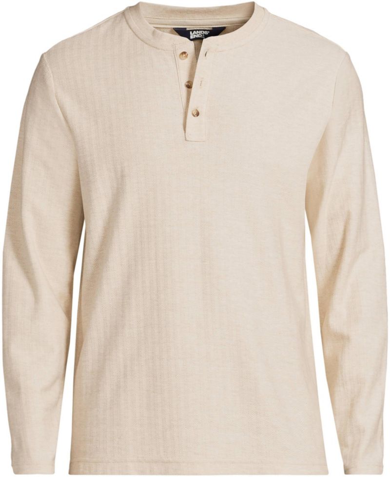 Men's Long Sleeve Textured Herringbone Henley