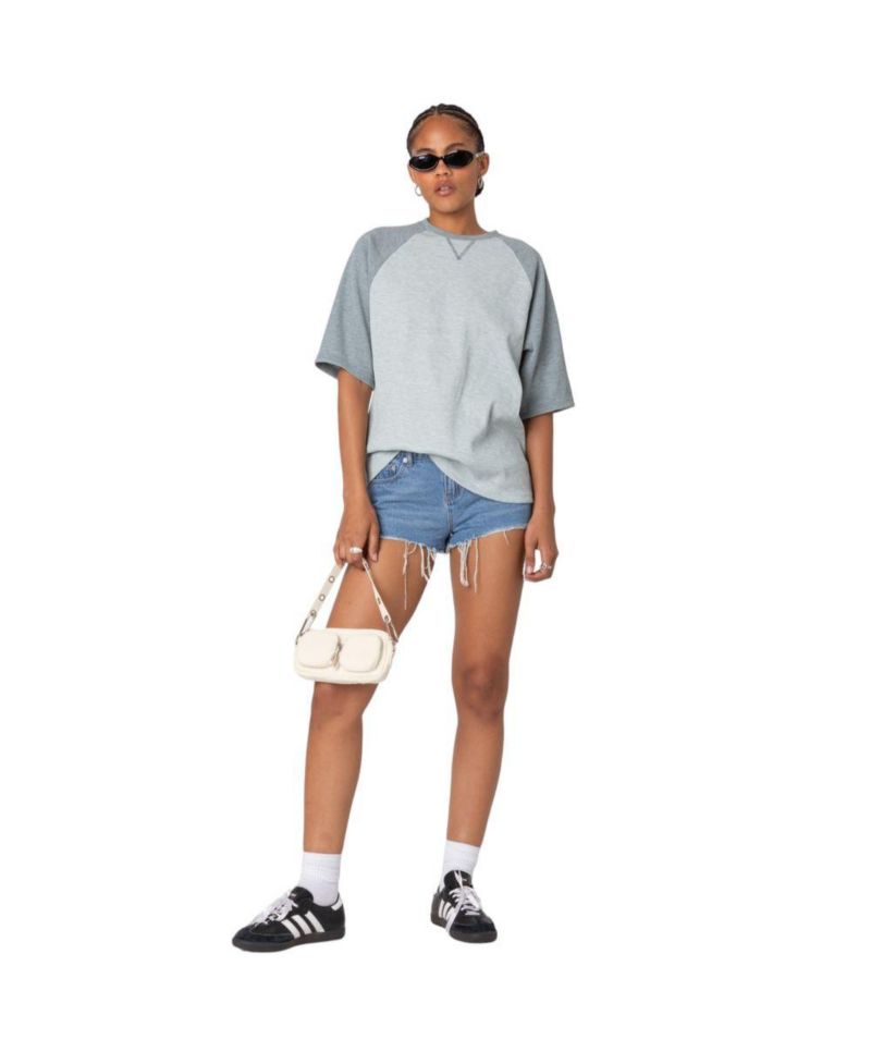 Women's Oversized Raglan Waffle T Shirt