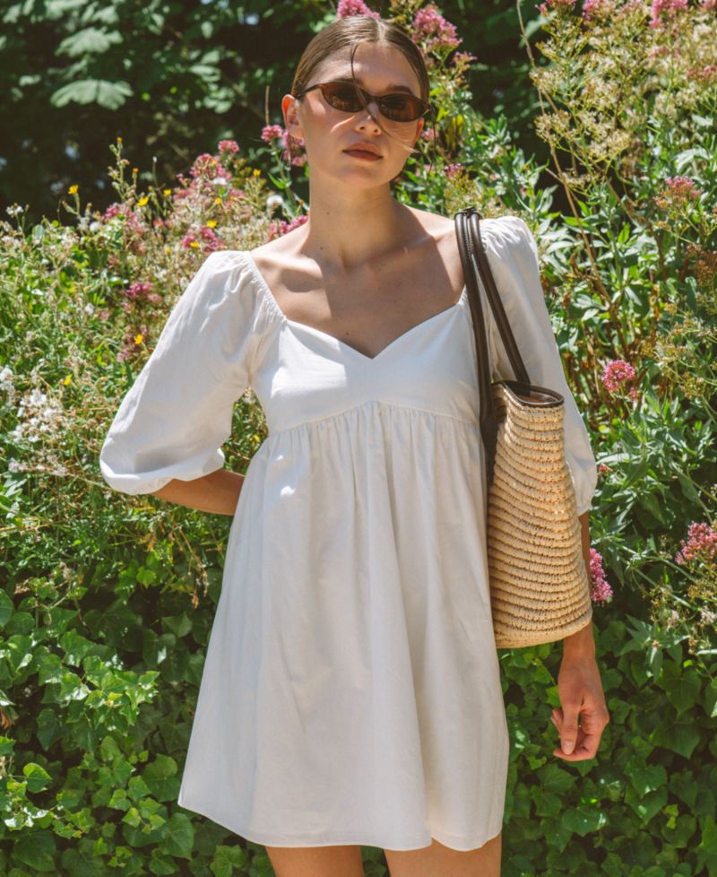 Women's Puff-Sleeve Sweetheart Neck Mini Dress