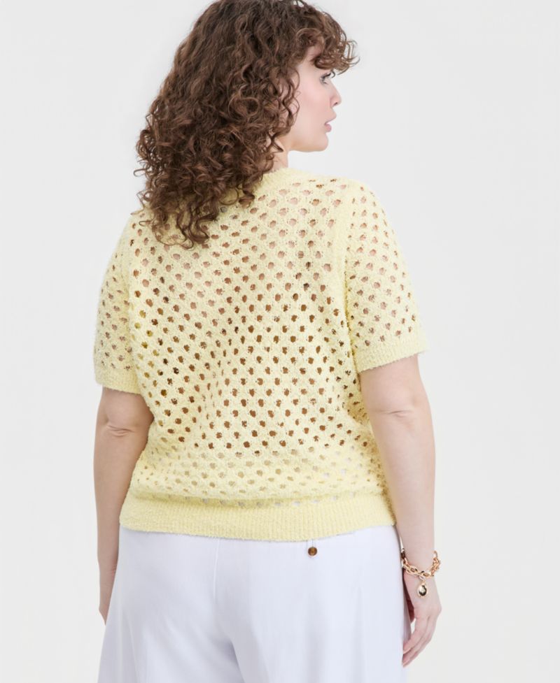 Trendy Plus Size Open-Knit Short-Sleeve Sweater