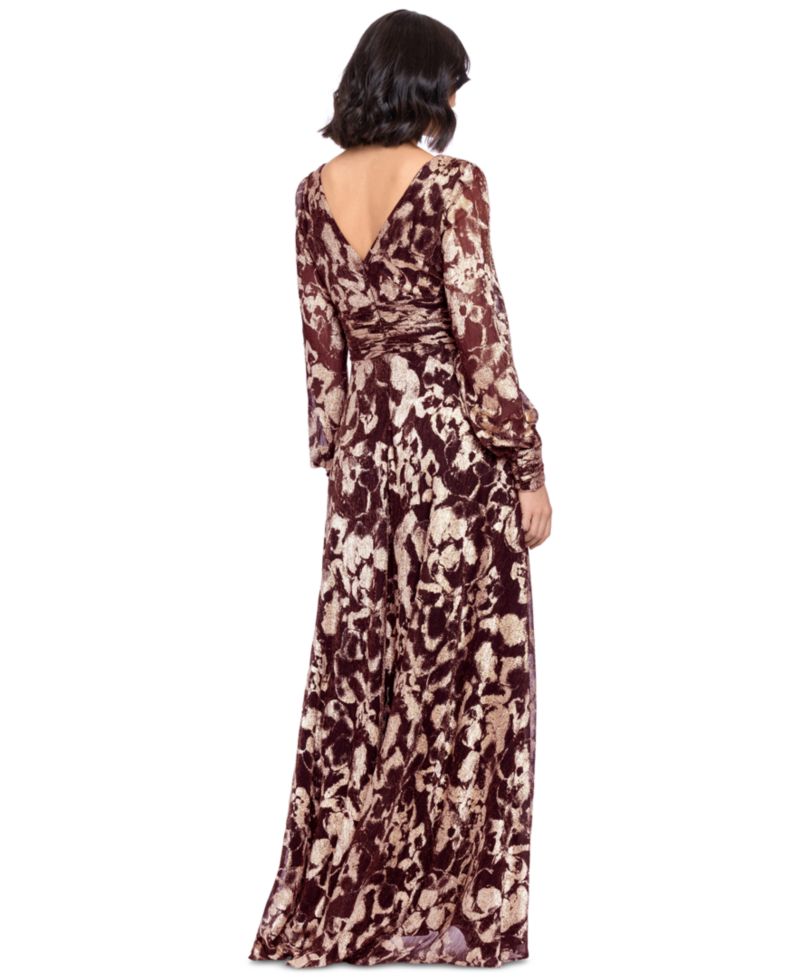Petite V-Neck Long-Sleeve A-Line Gown