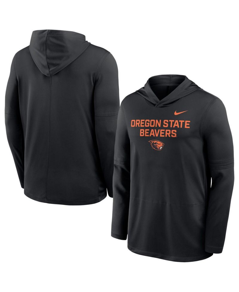 Men's Black Oregon State Beavers 2025 Sideline Dri-FIT Long Sleeve Hoodie T-Shirt