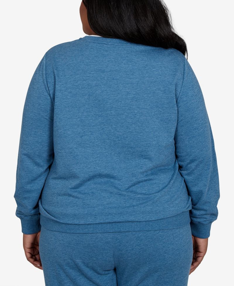 Plus Size Crewneck Long-Sleeve Argyle With Rhinestone Embellishments Top