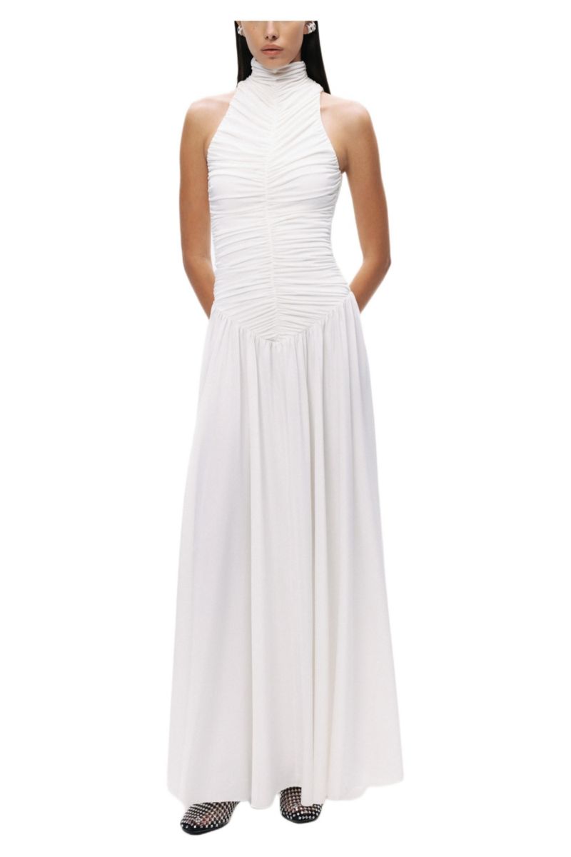 Women's Ruched High-Neck Maxi Dress