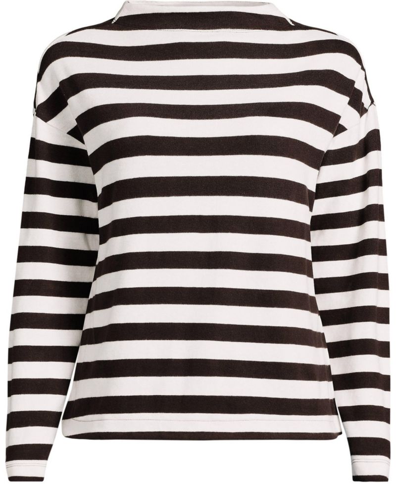 Women's Mariner Striped Funnel-Neck Drop-Shoulder Long-Sleeve T-Shirt