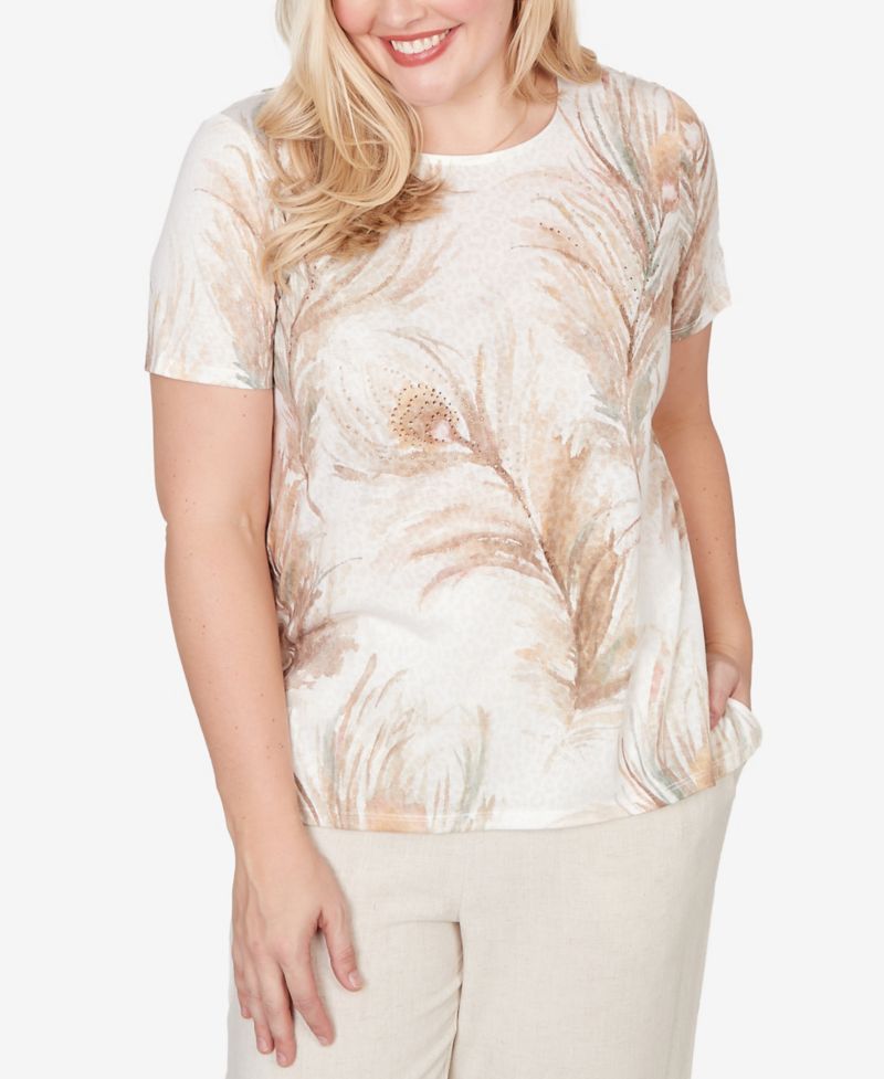 Petite Natural Wonder Feather Print Short-Sleeve T-Shirt
