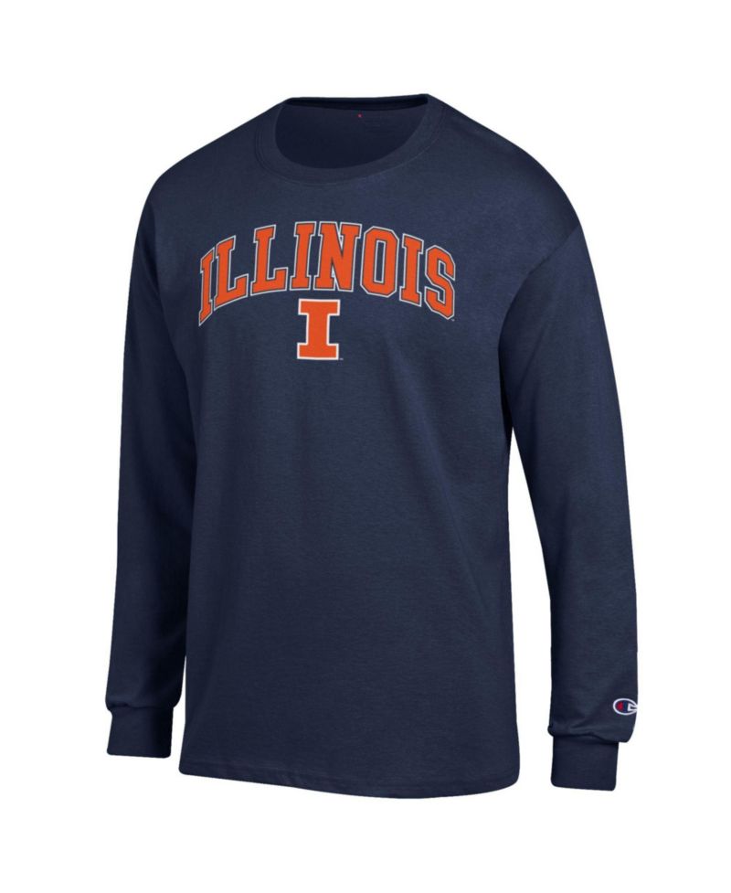 Men's Champion Navy Illinois Fighting Illini Arch Over Logo Long Sleeve T-Shirt