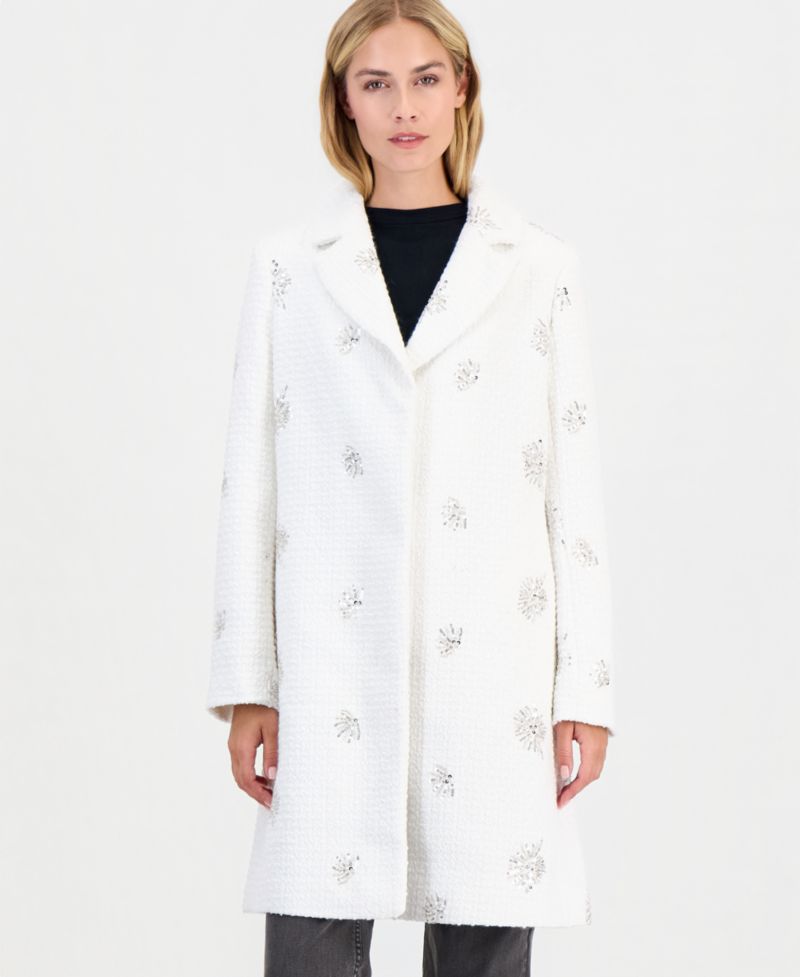 Women's Boucle-Sequin Mid-Length Coat
