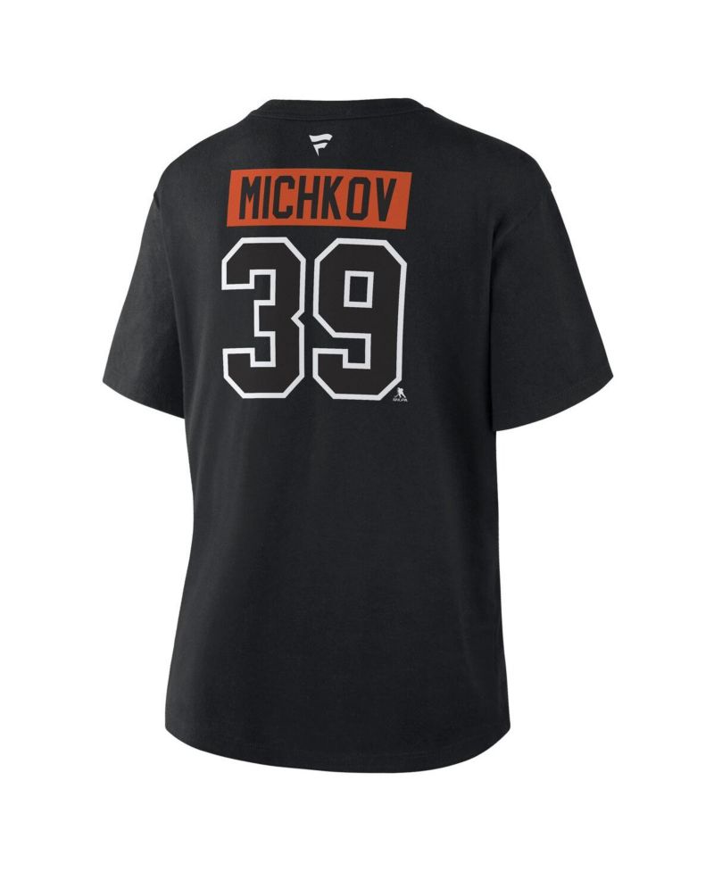 Women's Matvei Michkov Black Philadelphia Flyers Authentic Stack Name & Number T-Shirt