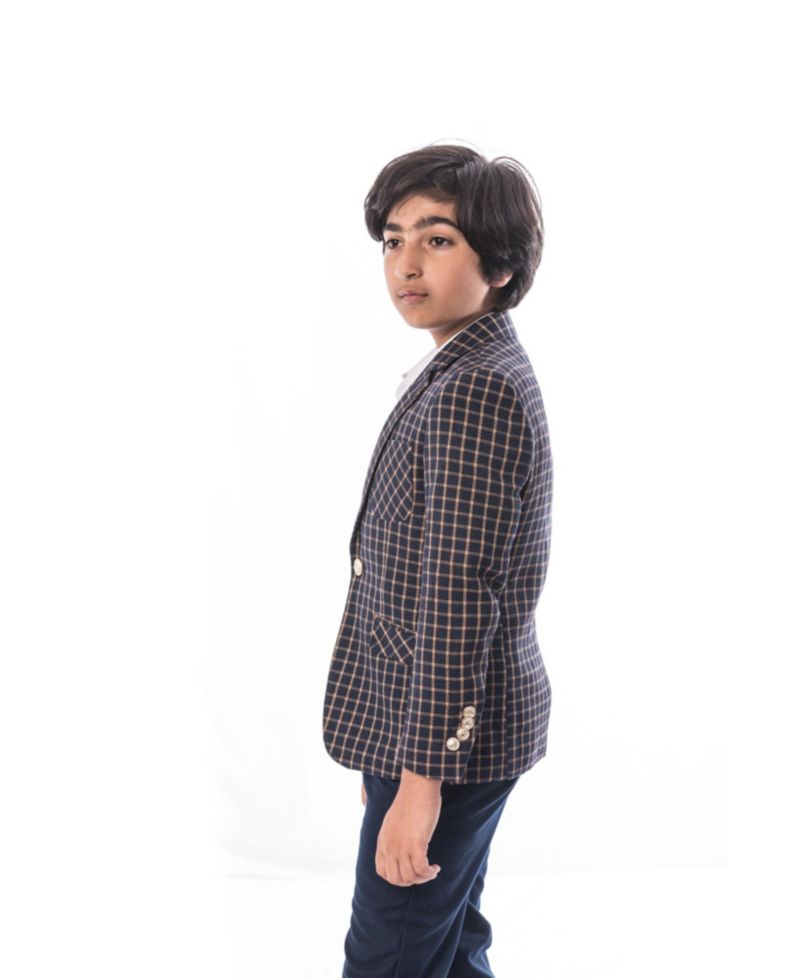 Toddler Navy Slim Fit Plaid Blazer