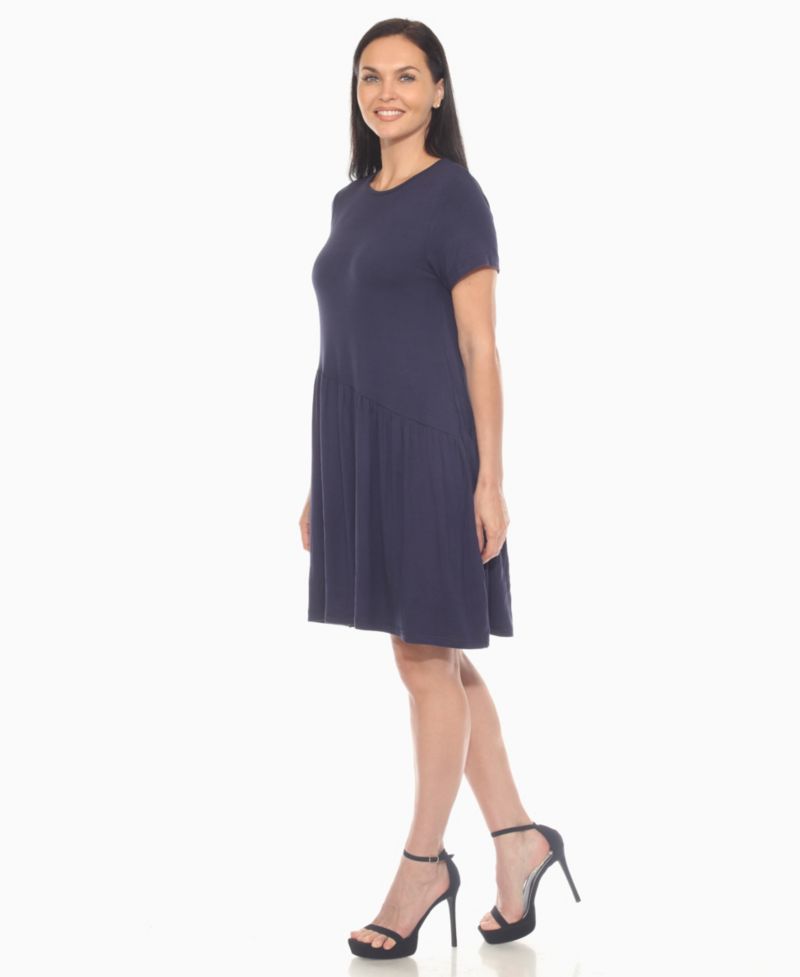 Women's Asymmetrical Waist and Short Sleeve Swing Dress