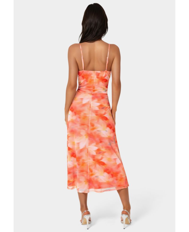 Women's Powermesh Marble Shirred Bust A-Line Dress