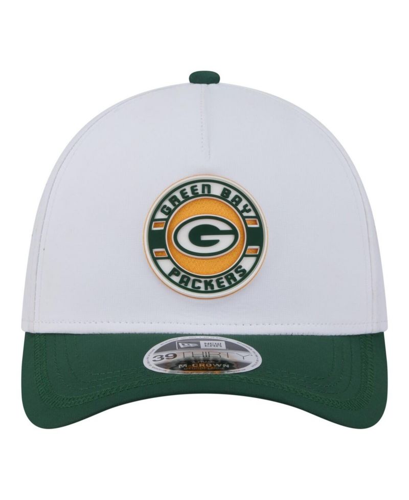 Men's White/Green Bay Packers Patch 39THIRTY A-Frame M-Crown Perforated Flex Hat