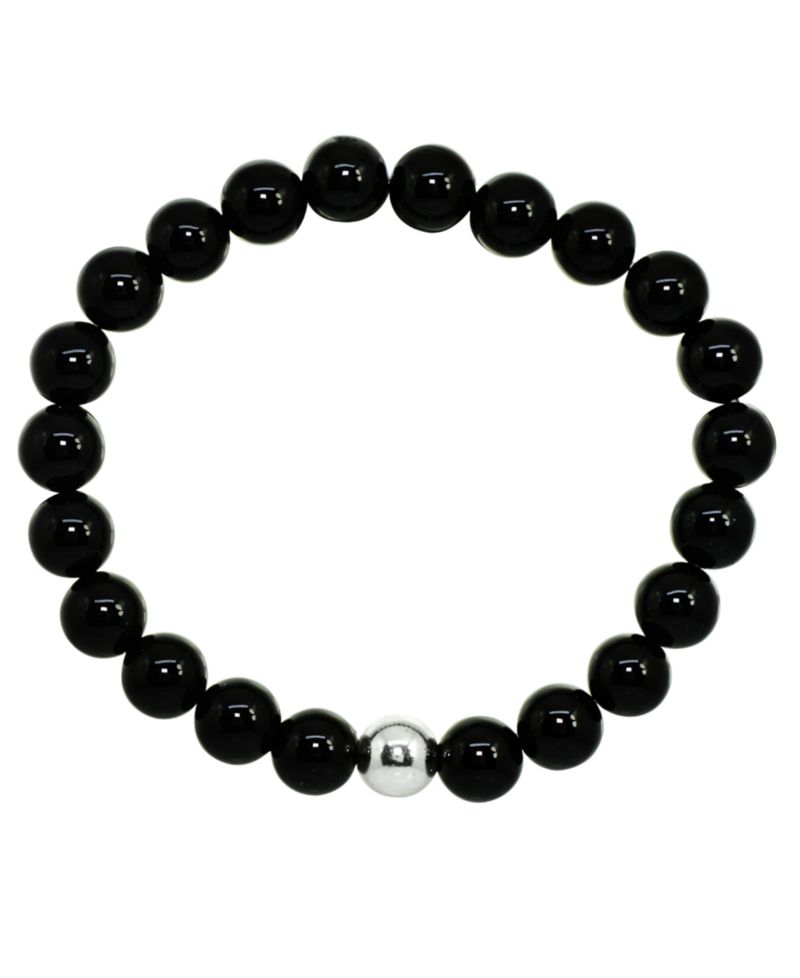 Genuine Stone Bead Stretch Bracelet with Silver Plate or Gold Plate Bead Accent