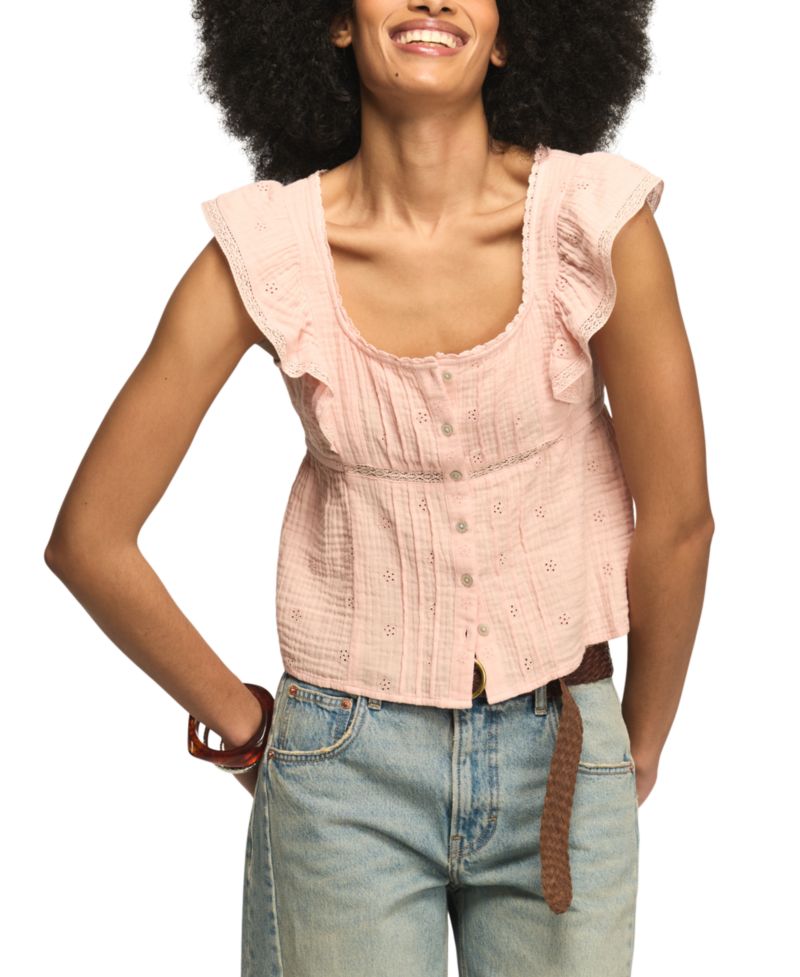 Women's Embroidered Cotton Babydoll Top