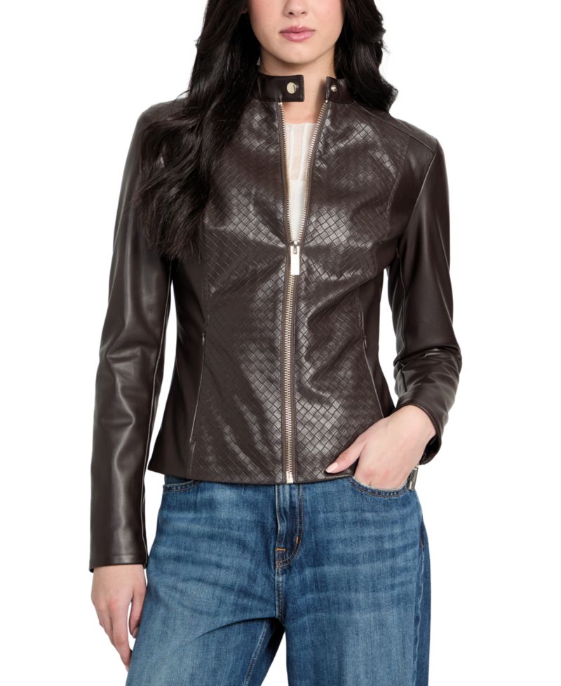 Women's Faux-Leather Basketweave Jacket