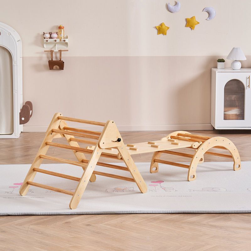 Toddler Wooden Pikler Triangle Set 5 in 1 Climbing Gym with Ramp and Arch Indoor