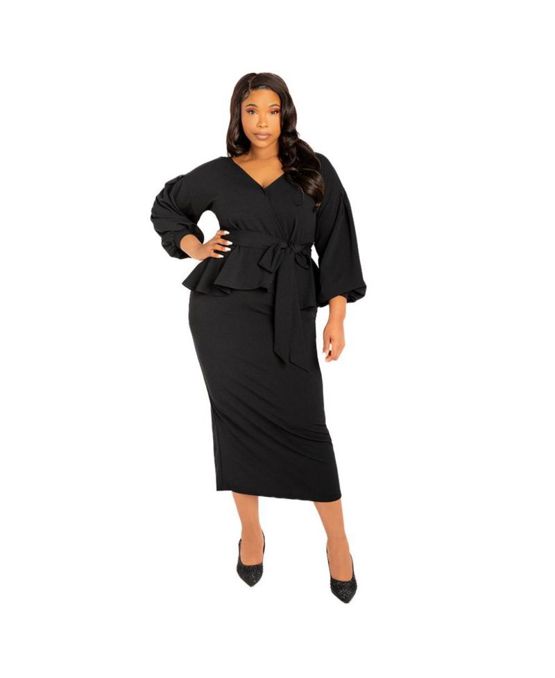 Plus Size Off Shoulder Peplum Midi Dress