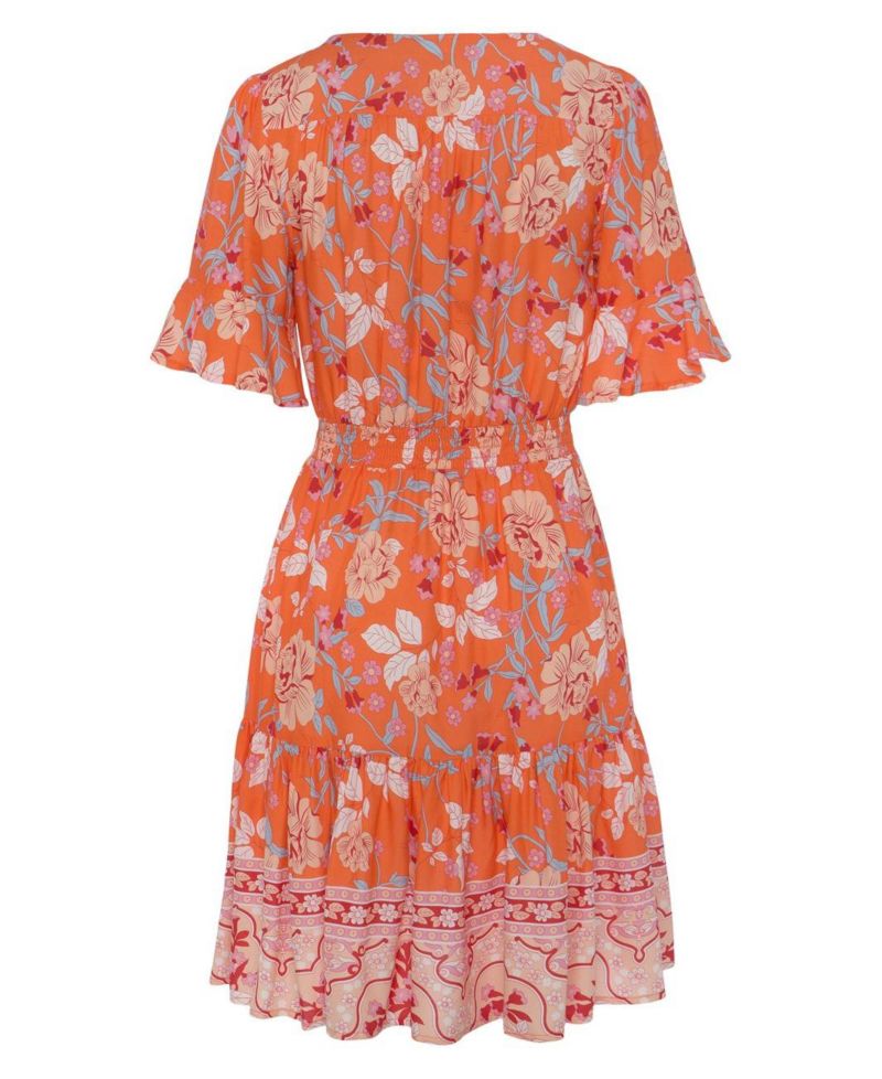 Women's Floral-Print Tiered A-Line Short-Sleeve Dress