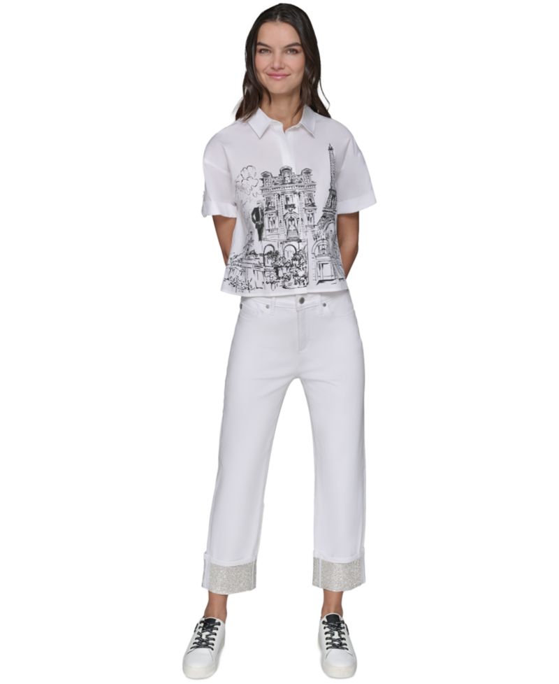 Women's High-Rise Crystal-Cuff Jeans