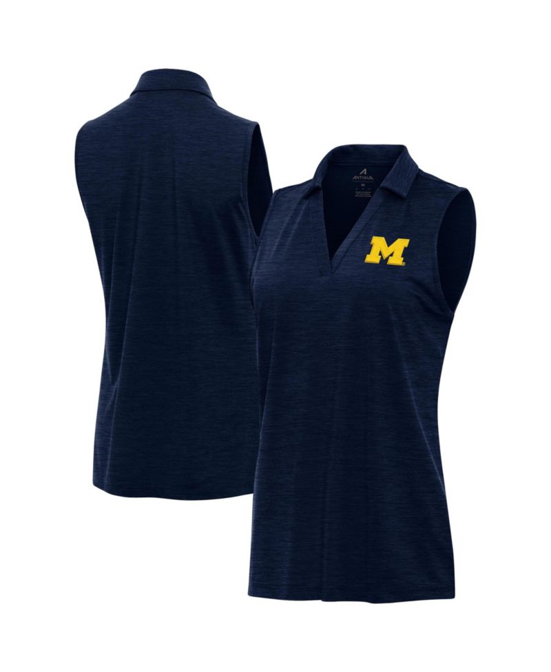 Women's Heather Navy Michigan Wolverines Layout Sleeveless V-Neck Polo Shirt