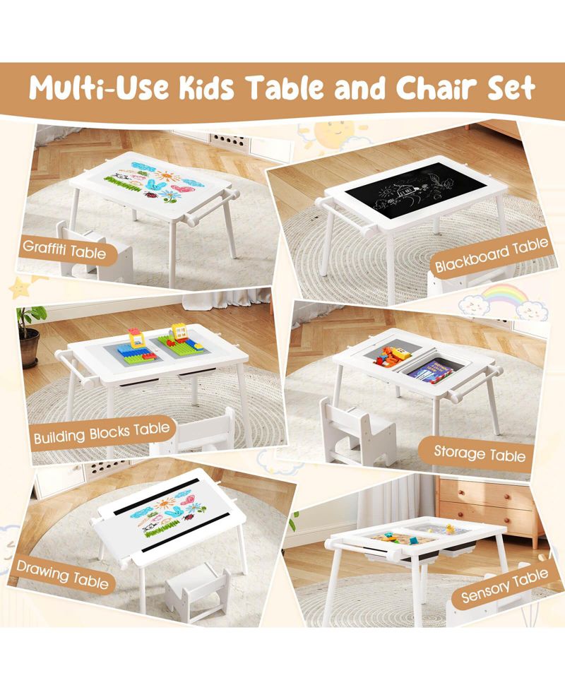 Ages 2-8 Multi-Use Activity Table and Chair with Foldable Bins, 2-Piece Set