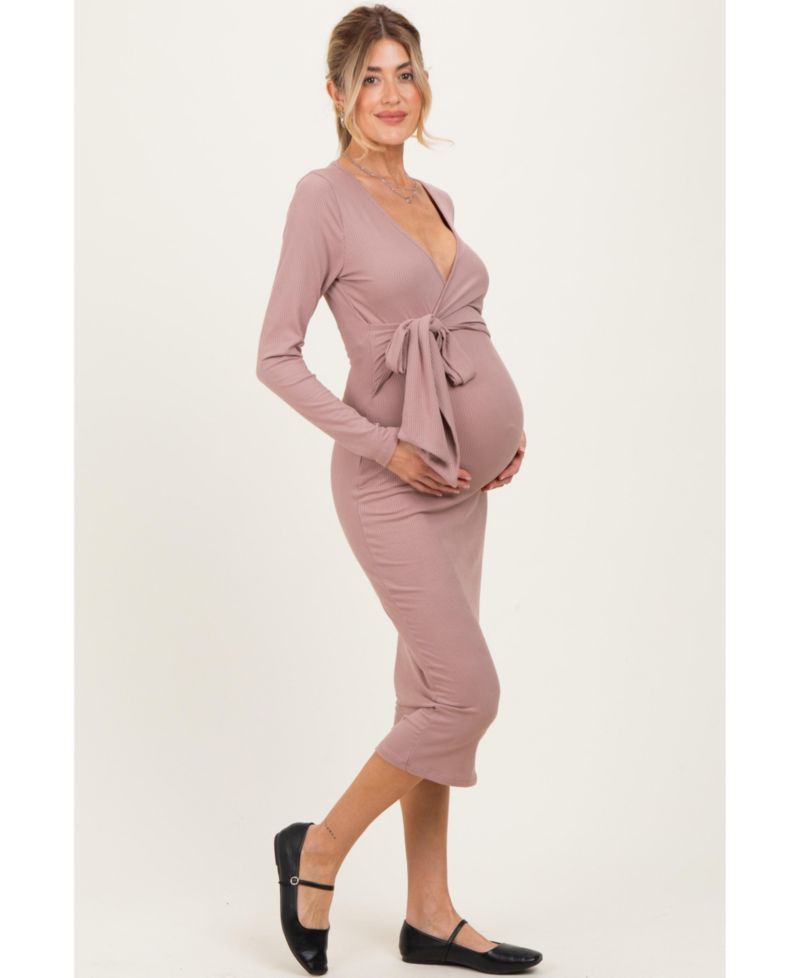 Women's Blue Ribbed Long Sleeve Wrap Dress