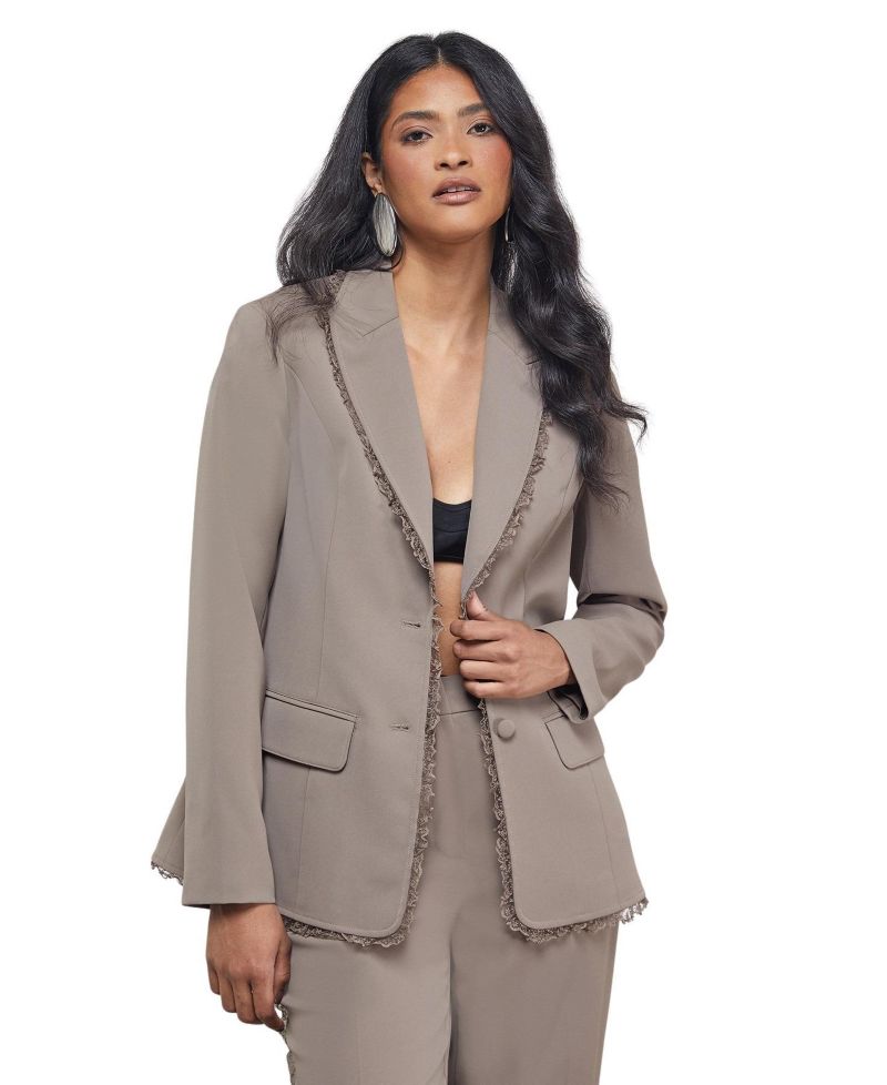 Women's Oversized Lace Frill Trim Blazer