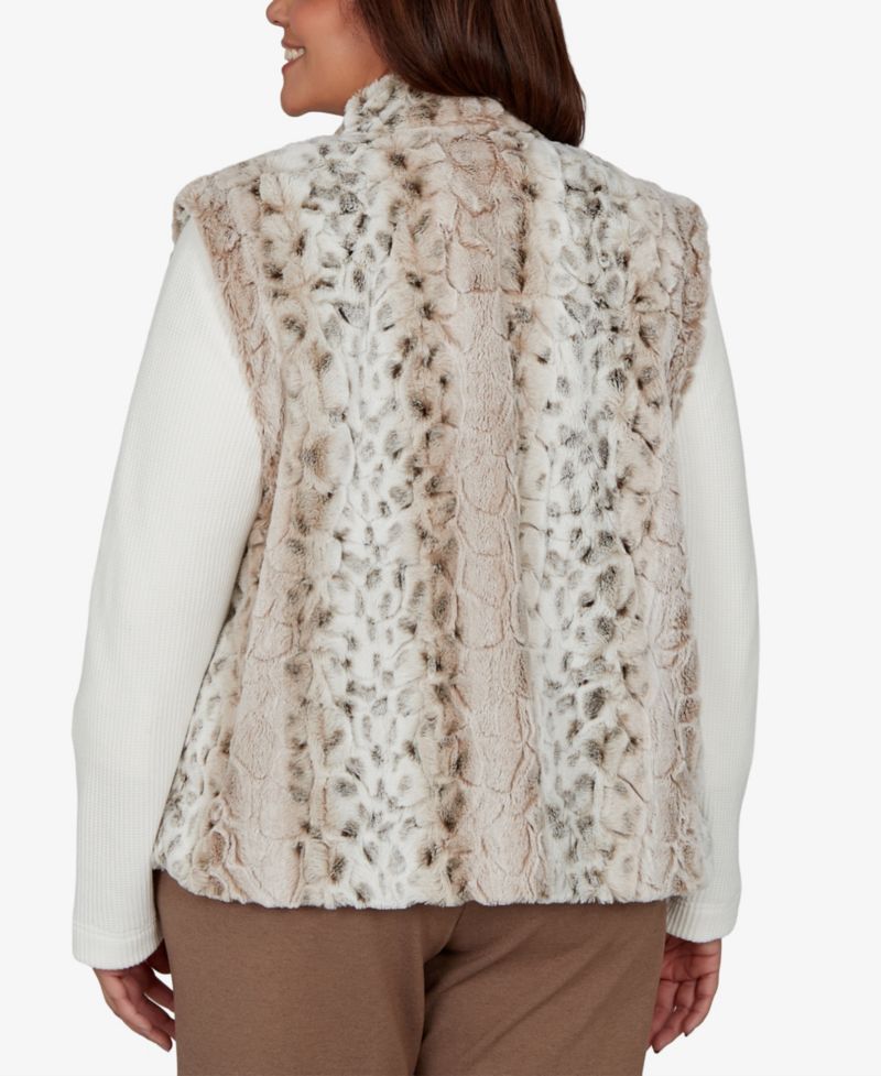 Plus Size Animal-Print Mock Neck Short Faux Fur Teddy Jacket