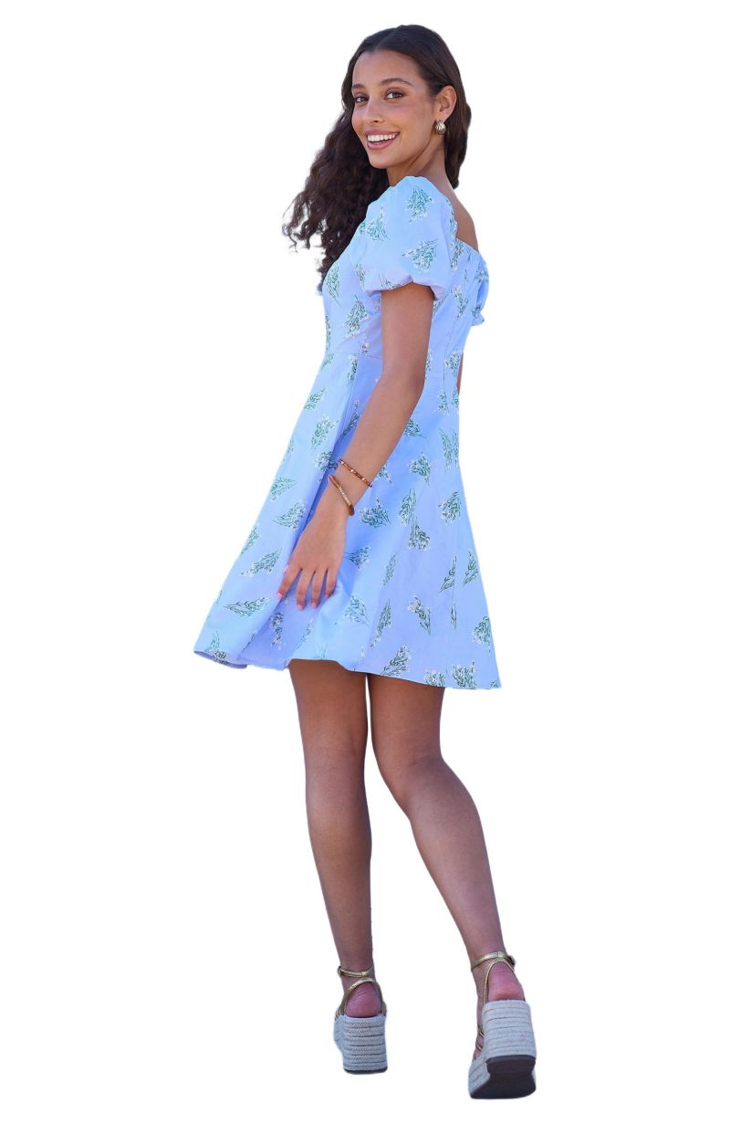 Women's Cotton Floral Puff Sleeve Skater Dress